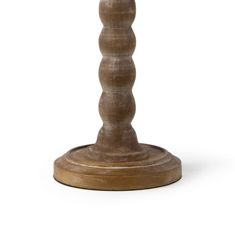 Natural Wood and Polished Brass Buffet Lamp with Linen Shade