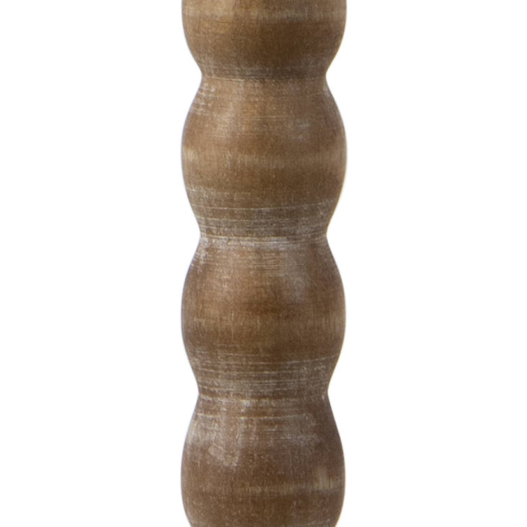 Natural Wood and Polished Brass Buffet Lamp with Linen Shade