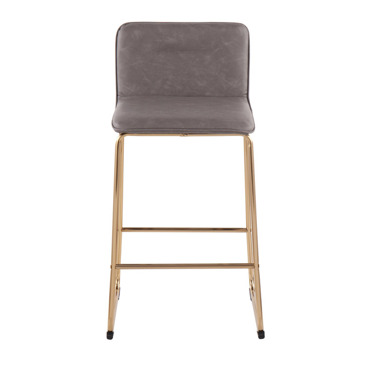 Gold Metal and Gray Faux Leather Counter Stools, Set of 2