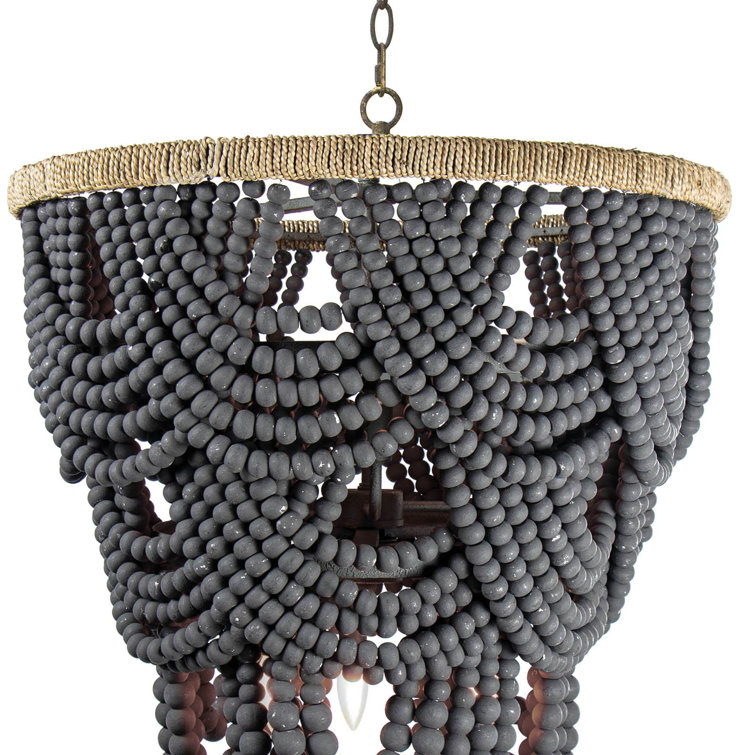Lorelai Grey Distressed 8-Light Wood Bead Chandelier