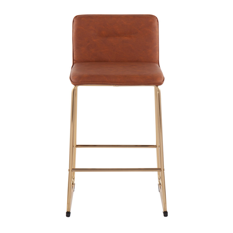 Contemporary Gold Metal and Camel Faux Leather Counter Stool, 21"