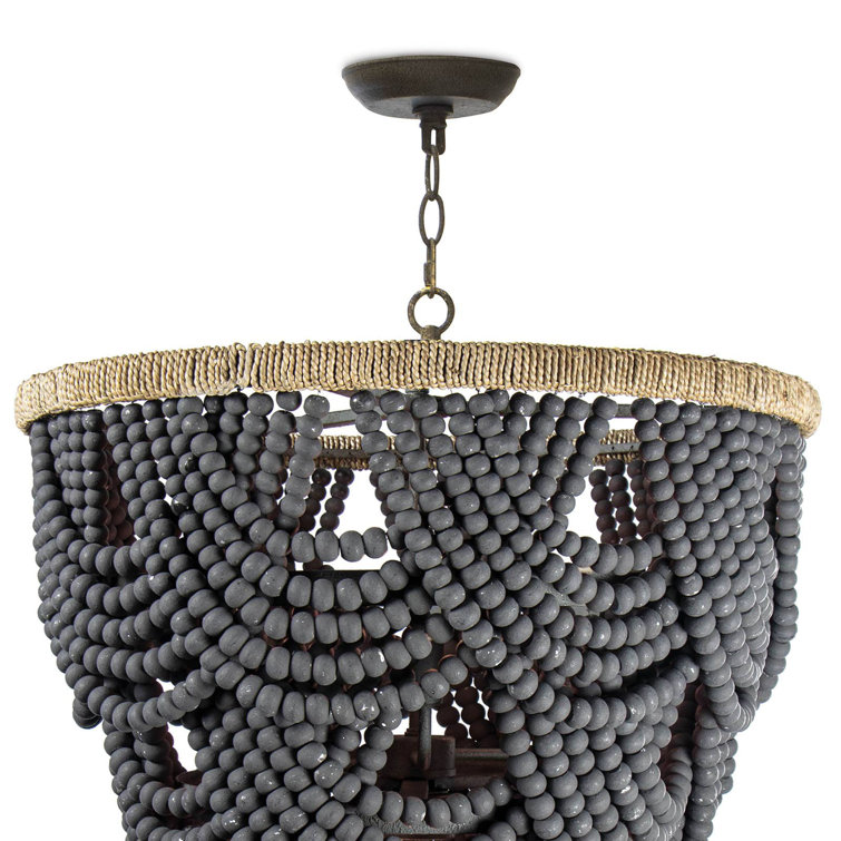 Lorelai Grey Distressed 8-Light Wood Bead Chandelier