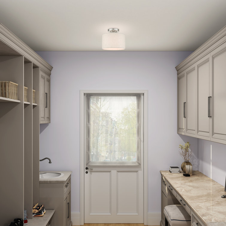 Brushed Nickel Drum Shade Semi Flush Mount Light