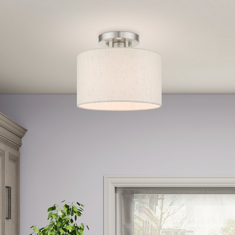 Brushed Nickel Drum Shade Semi Flush Mount Light