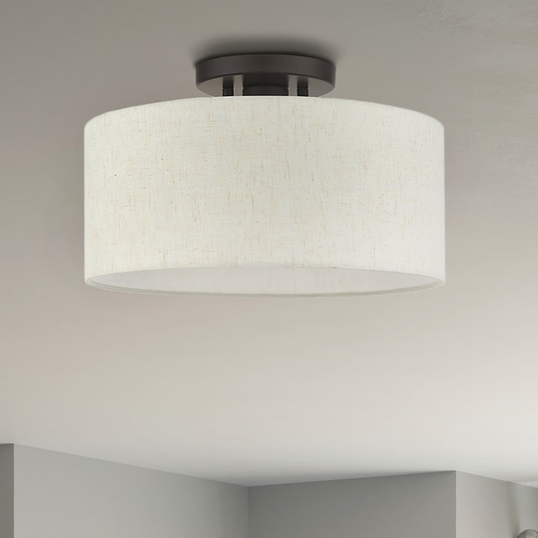 English Bronze Drum Shade Semi Flush Mount Light