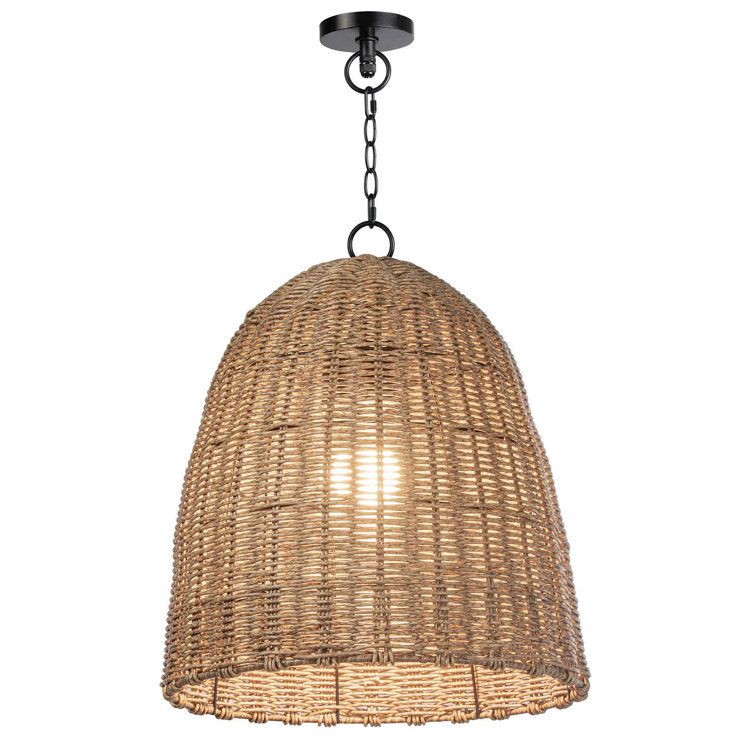 Natural Beehive Woven 1-Light Outdoor Pendant in Bronze