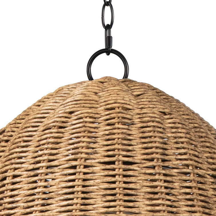 Coastal Beehive Wicker Bowl Pendant Light - Natural Brown