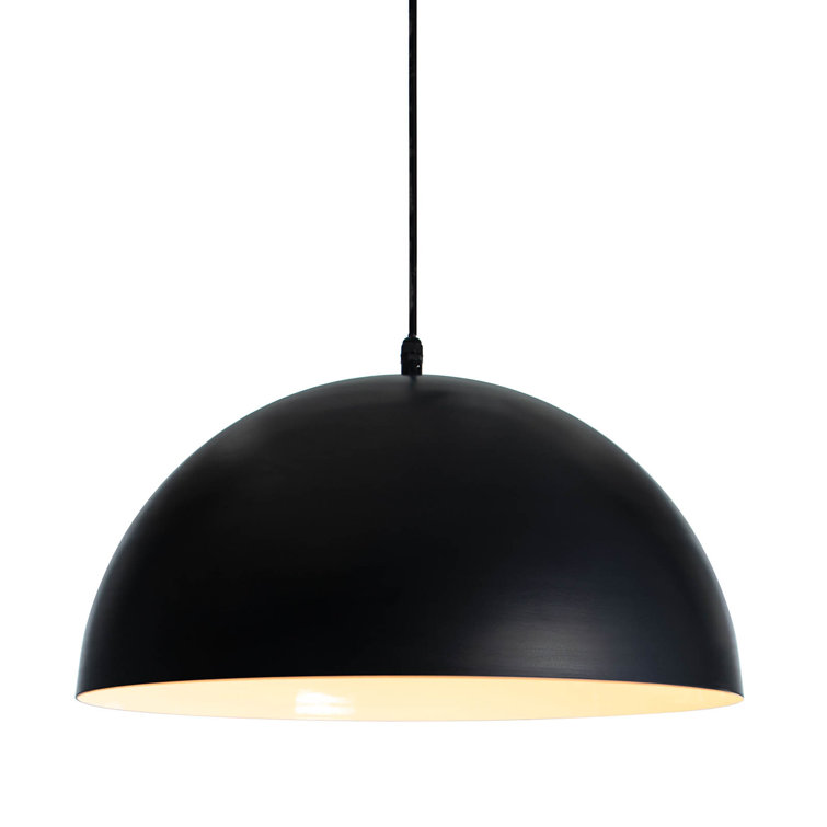 Sleek Black Aluminum Dome Outdoor Pendant Light, Large