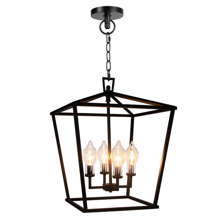 Black Iron 4-Light Outdoor Candle Lantern Pendant