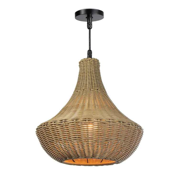 Vista Grey Rattan 1-Light Outdoor Pendant with Black Accents