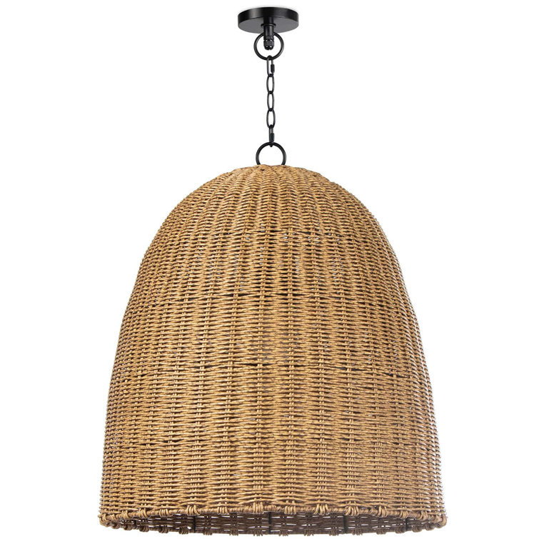 Coastal Beehive Wicker Bowl Pendant Light - Natural Brown