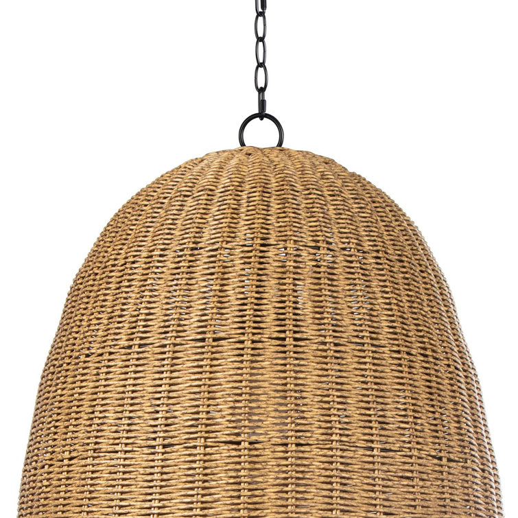 Coastal Beehive Wicker Bowl Pendant Light - Natural Brown