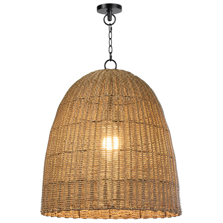 Coastal Beehive Wicker Bowl Pendant Light - Natural Brown