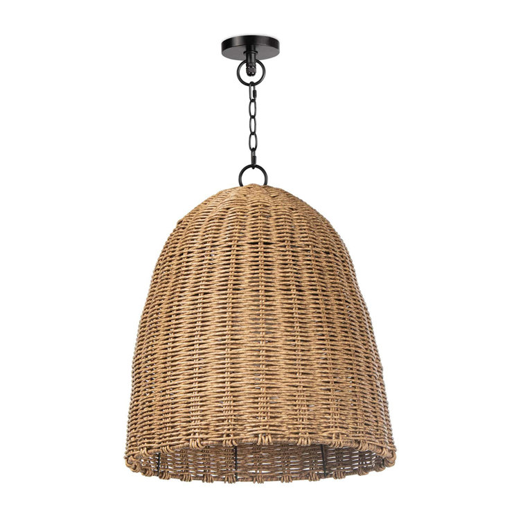 Natural Beehive Woven 1-Light Outdoor Pendant in Bronze