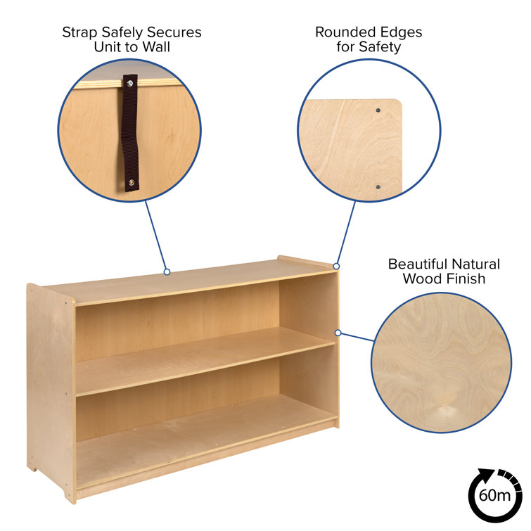 Natural Birch Wooden 2-Section Storage Cabinet for Kids