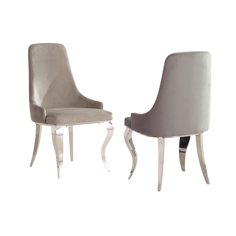 Pearl Silver Velvet Upholstered Wood & Metal High Arm Chair