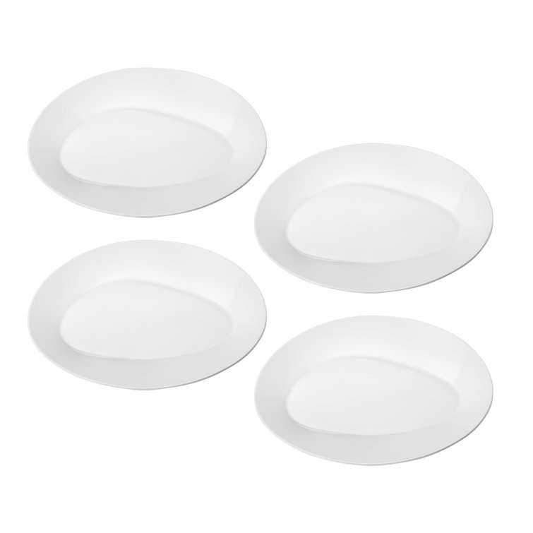 White Oval Porcelain Minimalist Dinner Plates, Set of 4