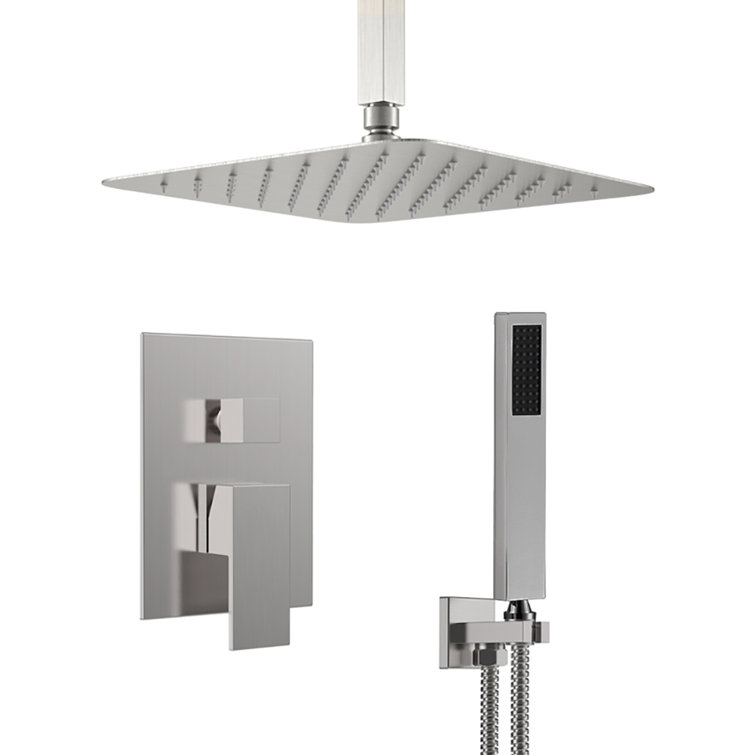Brushed Nickel Dual Ceiling Mount Rain Shower System with Handheld