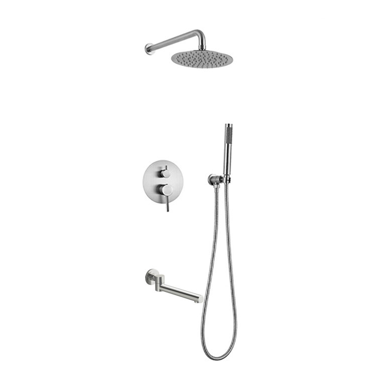 Brushed Nickel Dual Shower System with Handheld and Rain Shower Head