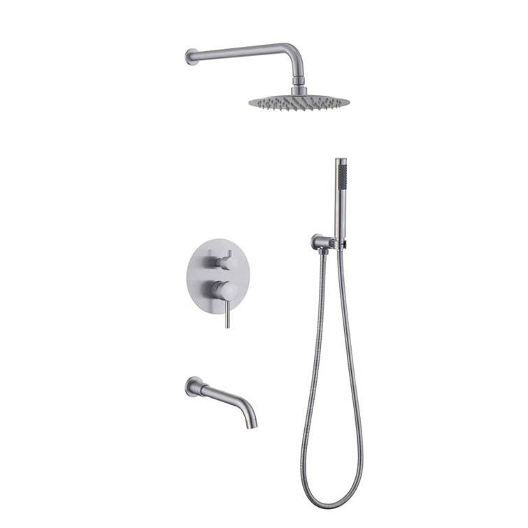 Large Brushed Nickel Dual Rain Shower System with Handheld Spray
