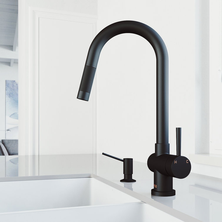 Matte Black 17" Pull-Down Kitchen Faucet with Soap Dispenser