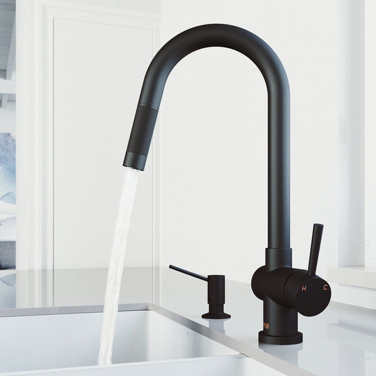 Matte Black 17" Pull-Down Kitchen Faucet with Soap Dispenser