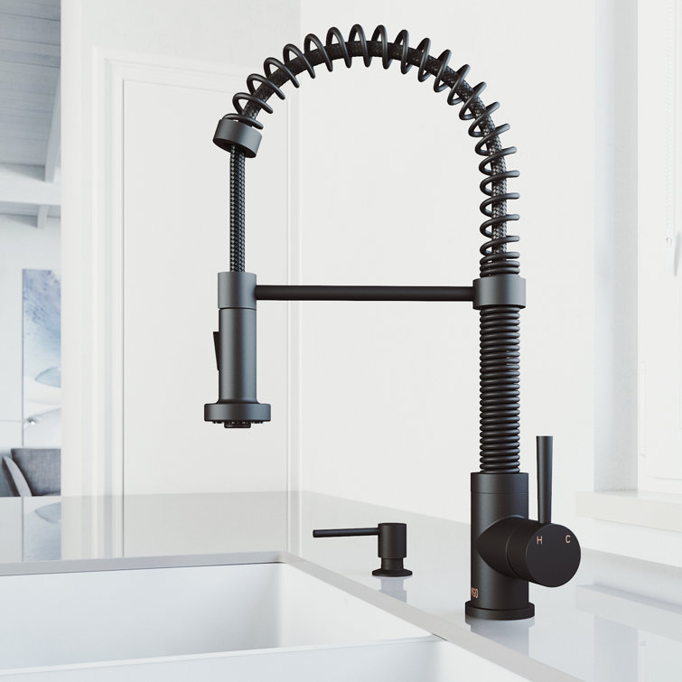 Matte Black Brass Pull-Down Kitchen Faucet with Soap Dispenser