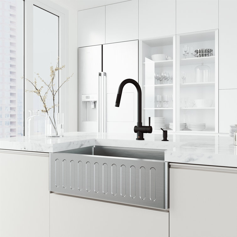 Matte Black 17" Pull-Down Kitchen Faucet with Soap Dispenser