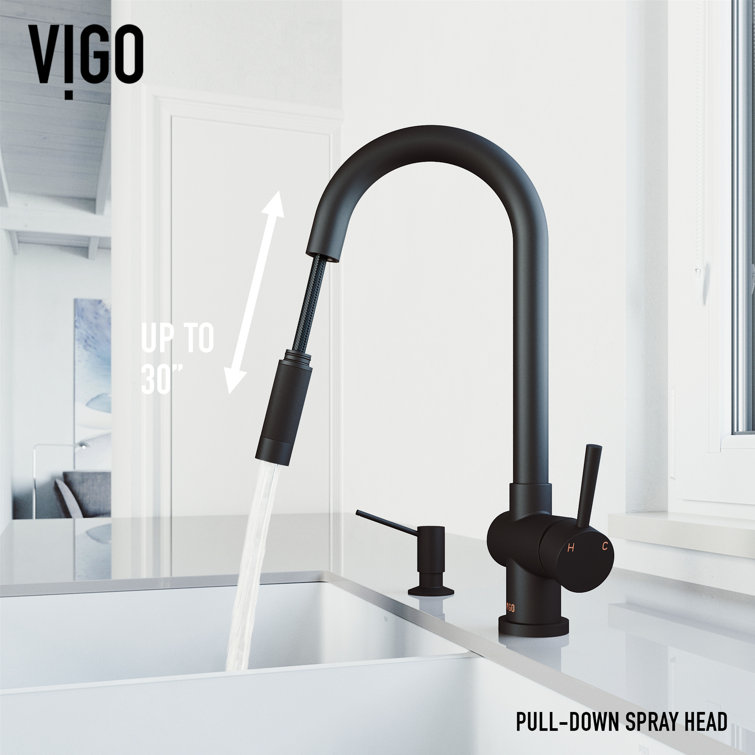 Matte Black 17" Pull-Down Kitchen Faucet with Soap Dispenser