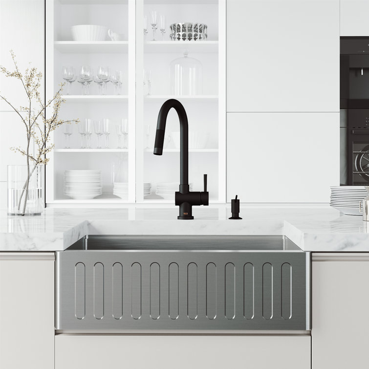 Matte Black 17" Pull-Down Kitchen Faucet with Soap Dispenser