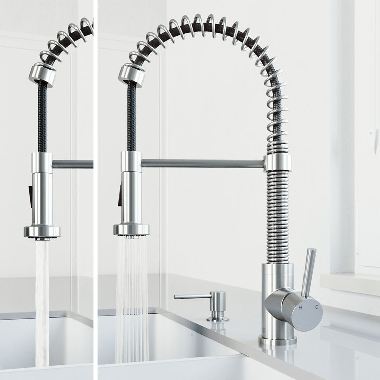 Stainless Steel Pull-Down Sprayer Kitchen Faucet with Soap Dispenser
