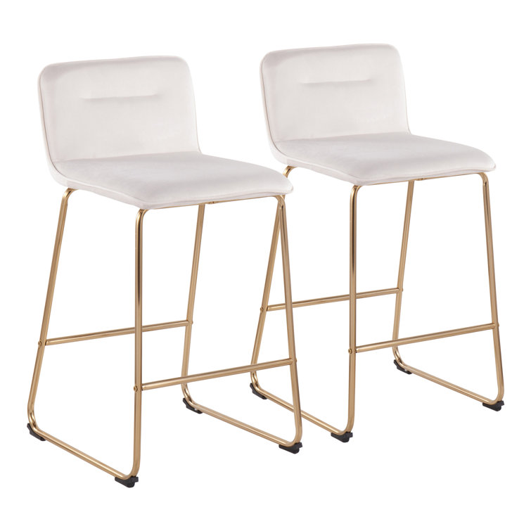 Beyonce 26" Gold Metal and Cream Velvet Modern Counter Stool Set