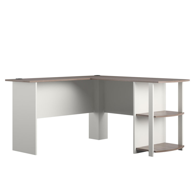 White Wood L-Shaped Computer Desk with Shelves