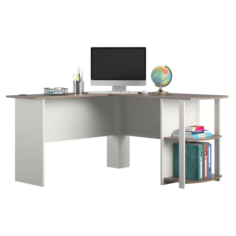 White Wood L-Shaped Computer Desk with Shelves