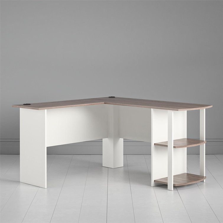 White Wood L-Shaped Computer Desk with Shelves