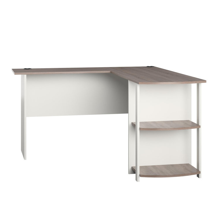 White Wood L-Shaped Computer Desk with Shelves