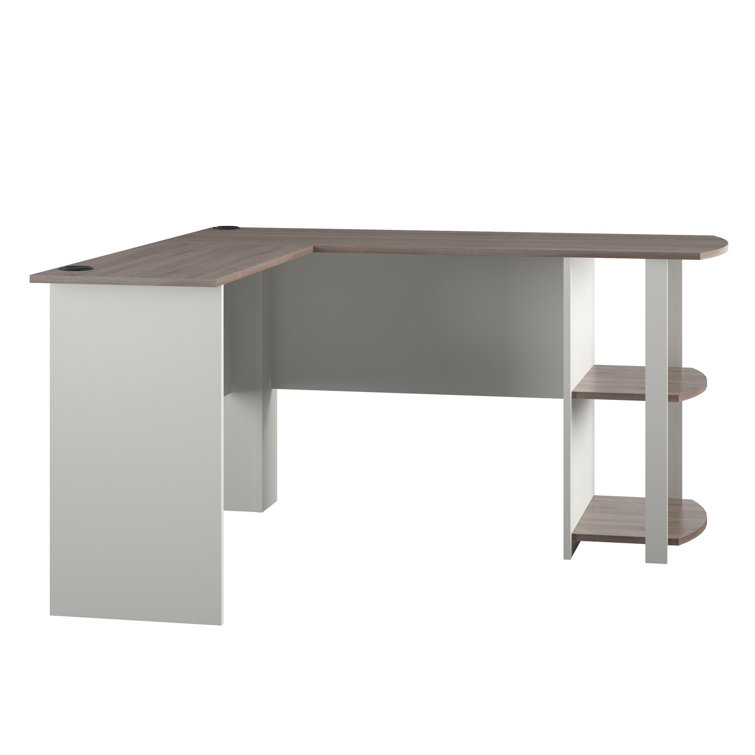 White Wood L-Shaped Computer Desk with Shelves