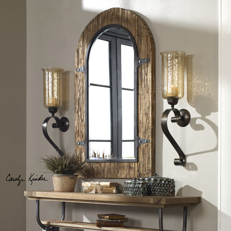 Antiqued Bronze Hand-Forged Iron and Amber Glass Candle Wall Sconce