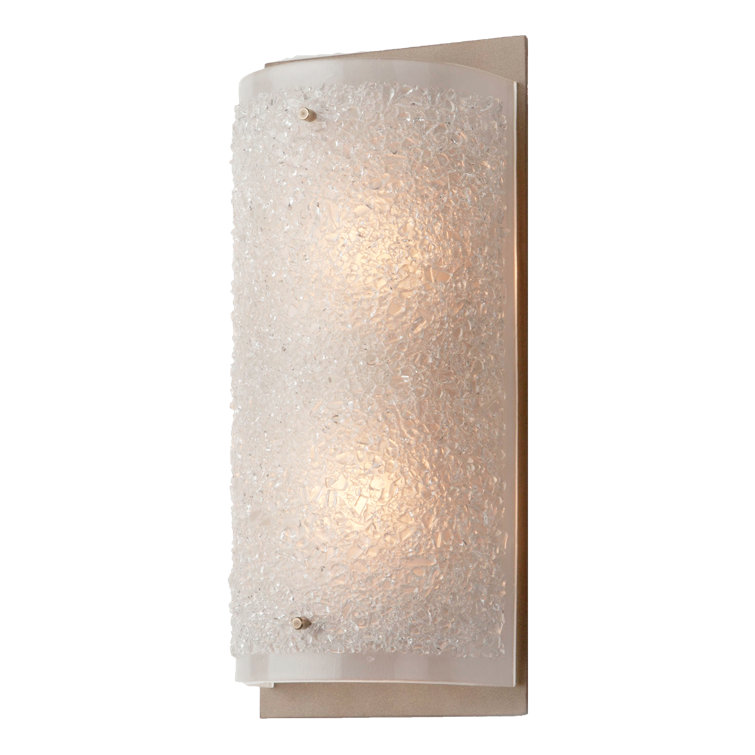 Metallic Beige Silver Textured Glass Outdoor Vanity Light, 13.5"