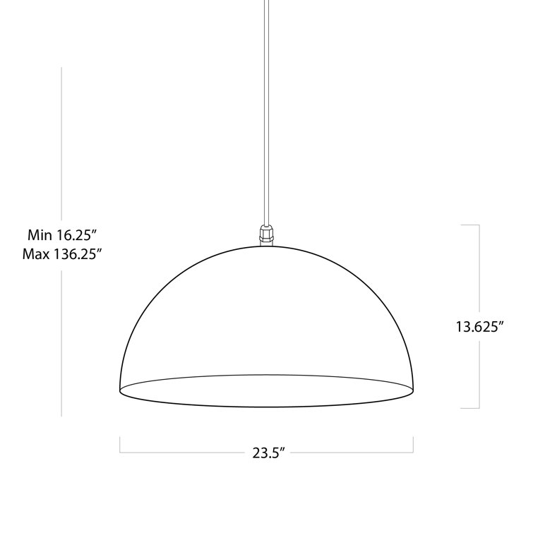 Sleek Black Aluminum Dome Outdoor Pendant Light, Large