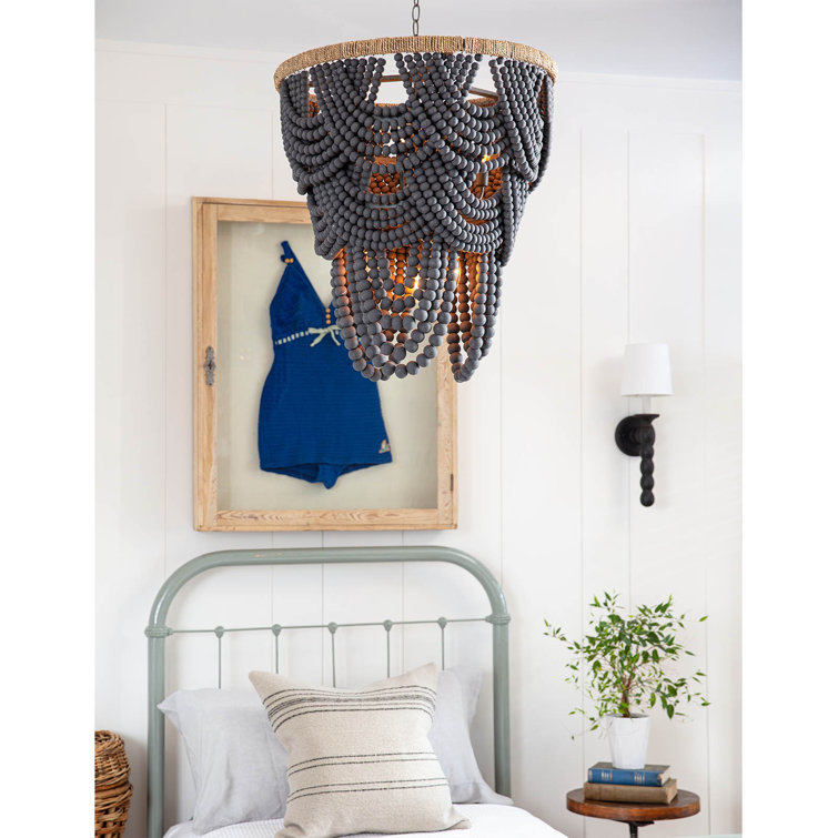 Lorelai Grey Distressed 8-Light Wood Bead Chandelier
