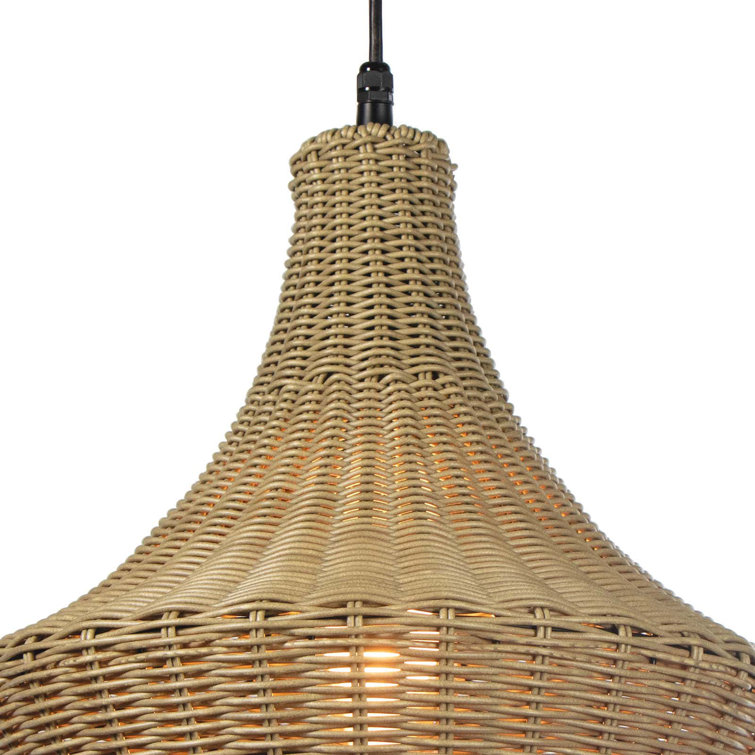 Vista Grey Rattan 1-Light Outdoor Pendant with Black Accents