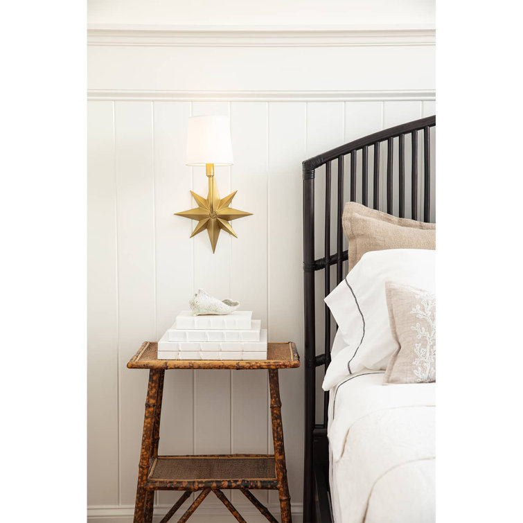 Natural Brass Starburst Sconce with Linen Shade