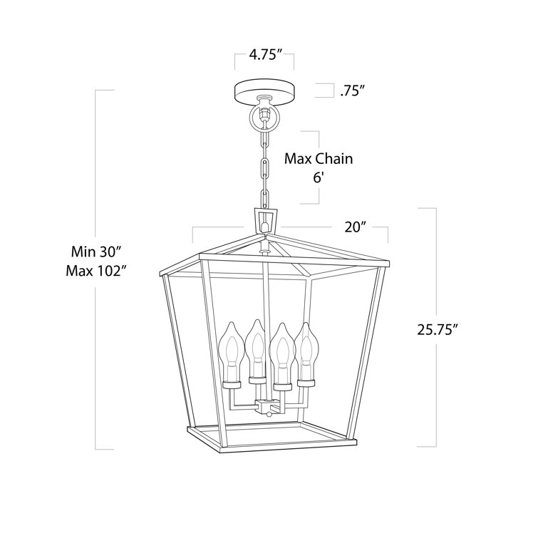 Black Iron 4-Light Outdoor Candle Lantern Pendant