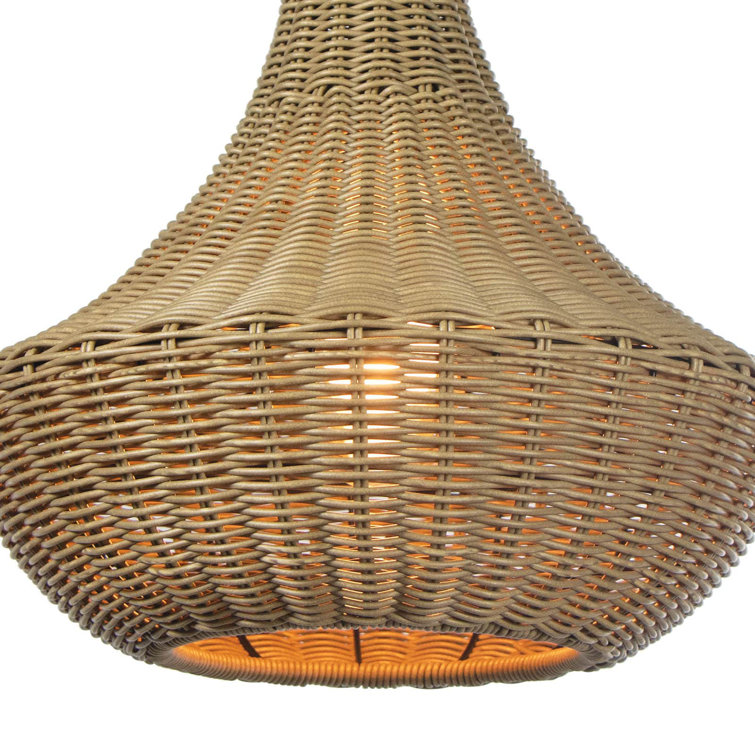 Vista Grey Rattan 1-Light Outdoor Pendant with Black Accents
