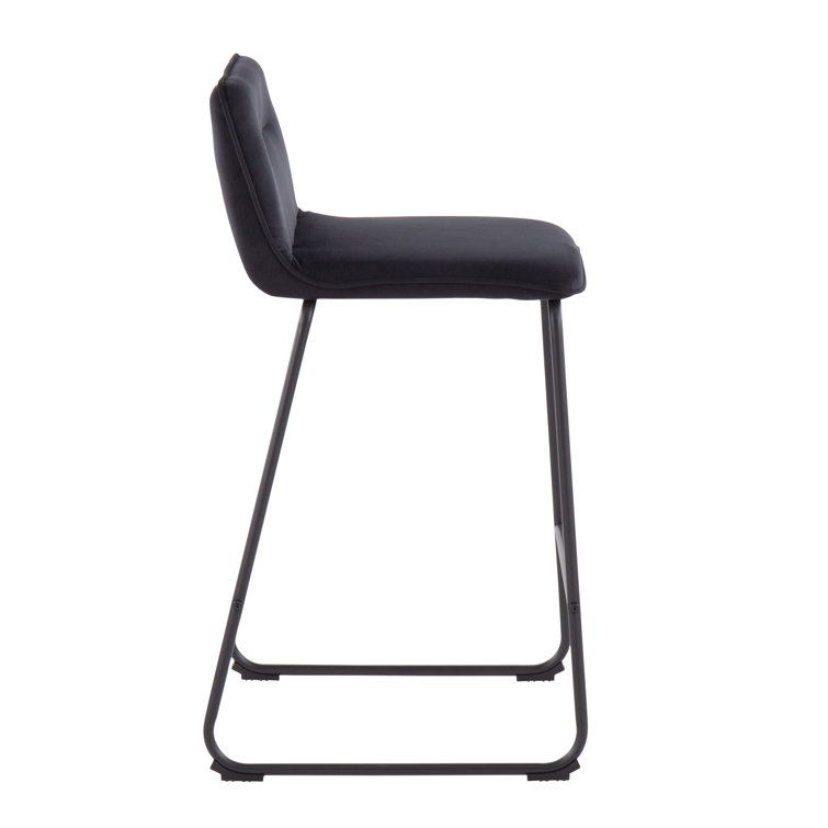 Sleek Black Metal Counter Stool with Velvet Cushion