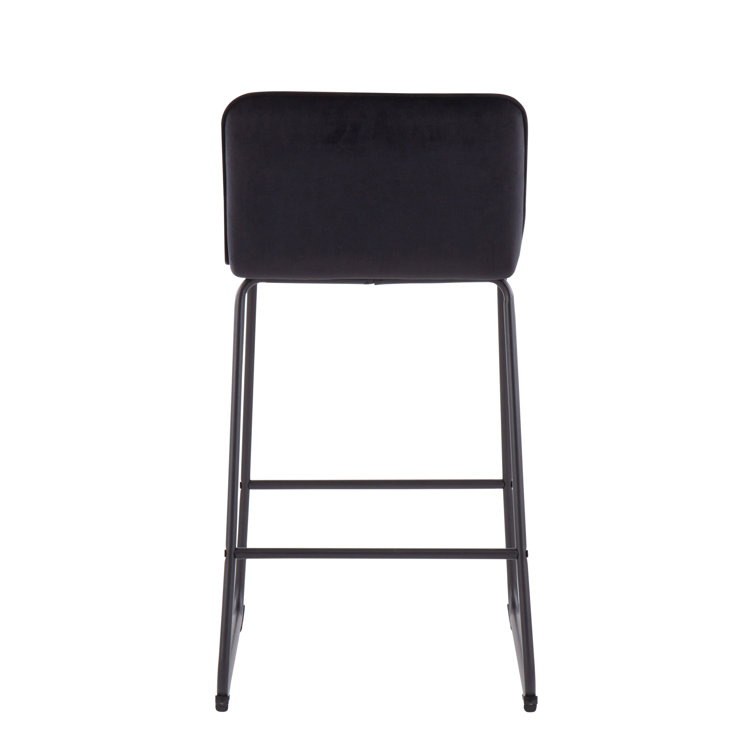 Sleek Black Metal Counter Stool with Velvet Cushion