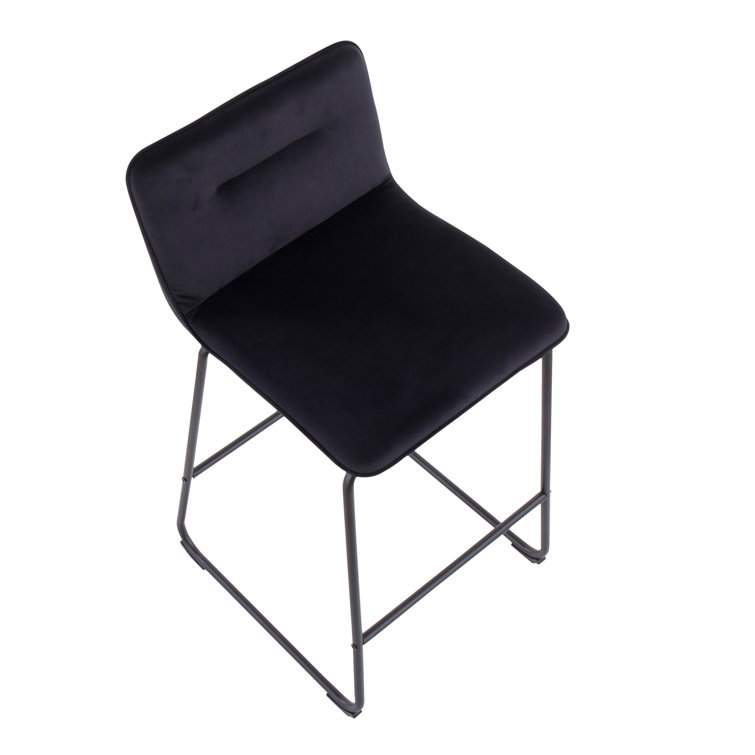 Sleek Black Metal Counter Stool with Velvet Cushion
