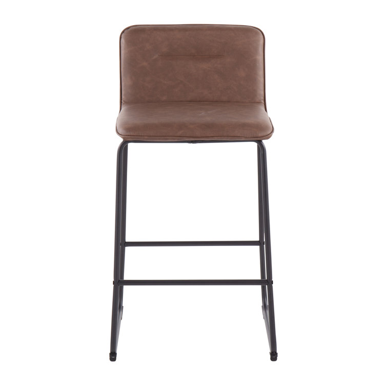 Casper 26'' Black Metal and Espresso Faux Leather Counter Stool Set