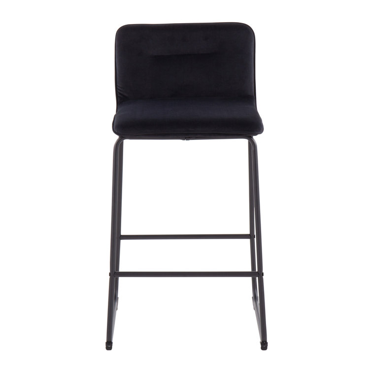Sleek Black Metal Counter Stool with Velvet Cushion